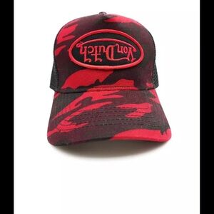 Von Dutch red camo upside down trucker hat